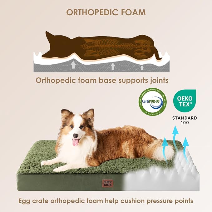 EHEYCIGA Orthopedic Dog Bed Large with Removable Washable Cover, 35x23 | Egg Crate Foam Support, Durable Oxford fabric, Non-Slip Bottom, Machine Washable, Soft Waterproof Plush Pet Bed Mat For Crate