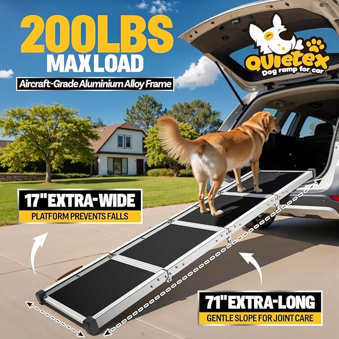 Extra Long 70”Dog Ramp Folding Pet Ramp for Car Large Dogs with Non-Slip Surface Dog Ramps up to 200 lb for Car SUV Truck
