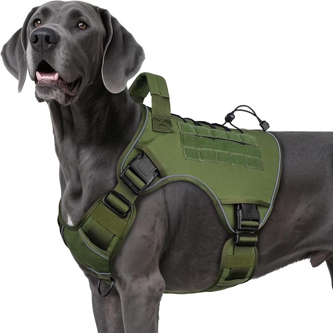 WINGOIN Green Tactical Dog Harness for Extra Large Dogs,No Pull Dog Harness | Heavy Duty with Handle,Adjustable Reflective,Military K9 Style,Big Size Dog Vest,for Great Danen,for Walking Training Hunting
