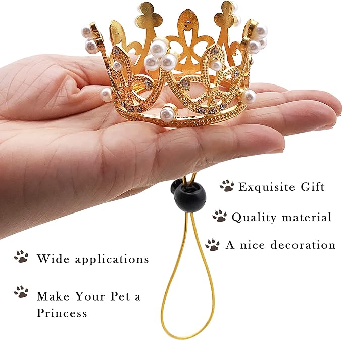 PET SHOW 2pcs Small Dog Crown Headband Puppies Rabbit Cat Hat for Birthday Party Silver Gold Rhinestone Faux Pearl Crown for Pet Holiday Wedding Hair Accessories Photo Prop Costume