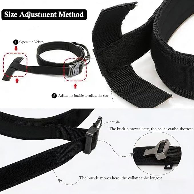 Tactical Dog Collar for Large Dogs with Control Handle,Black,XXL | Adjustable Fit,Heavy-Duty Quick-Release Metal Buckle,1000D Nylon Fabric,Soft-Padded Webbing,D-Ring,for Training & Hiking