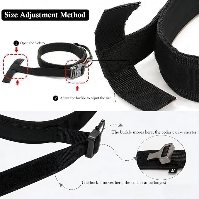 Tactical Dog Collar for Large Dogs with Control Handle,Black,L | Adjustable Fit,Heavy-Duty Quick-Release Metal Buckle,1000D Nylon Fabric,Soft-Padded Webbing,D-Ring,for Training & Hiking