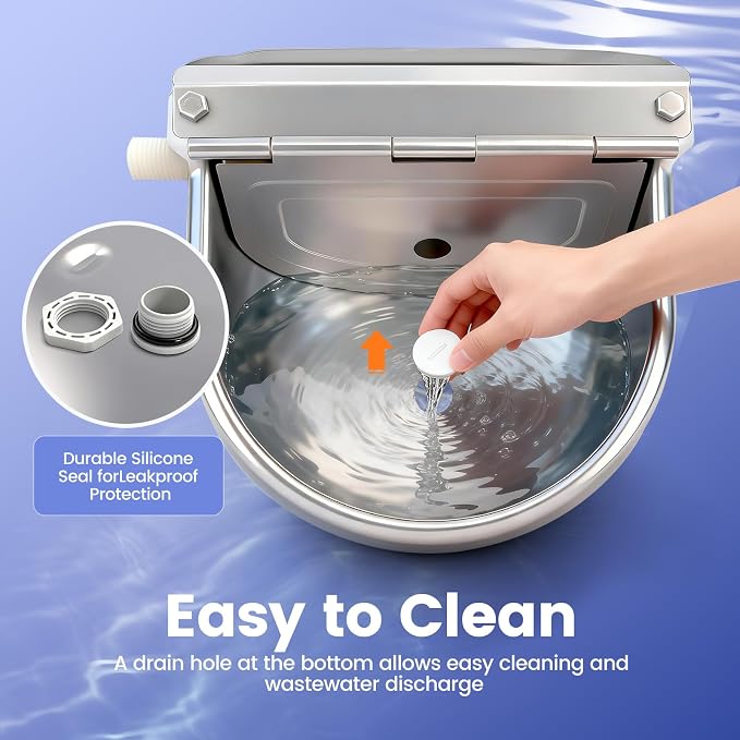 Automatic Dog Water Bowl Dispenser Outdoor, Water Dispenser for Dogs Cats, 304 Stainless Steel Waterer for Large Dogs Chicken Duck Pig Cow Goat, Wall Mountable, with Drainage Hole
