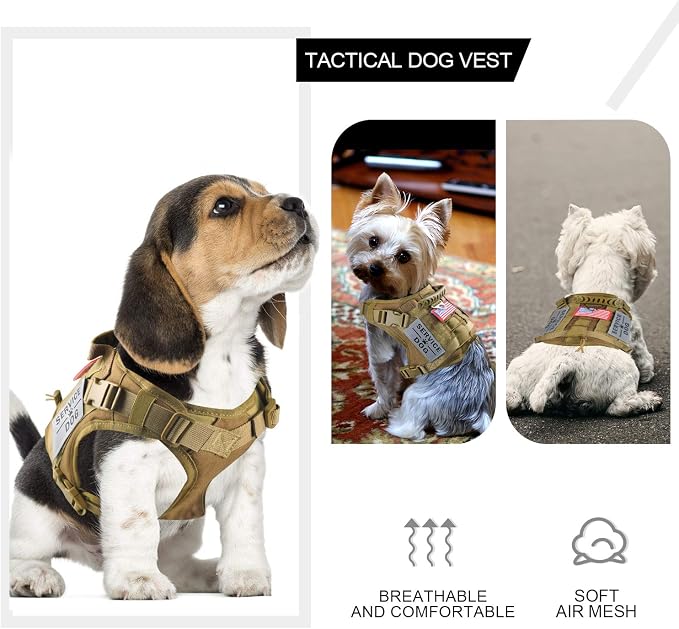 Tactical Service Dog Harness Vest,K9 Adjustable Work Water-Resistant Military Comfortable Molle Handle with Extenrder Strap (S, Khaki)