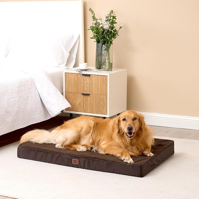 EHEYCIGA Orthopedic Dog Bed Large with Removable Washable Cover, 50IN Brown | Egg Crate Foam Support, Durable Oxford fabric, Non-Slip Bottom, Machine Washable, Soft Waterproof Plush Pet Bed Mat For Crate