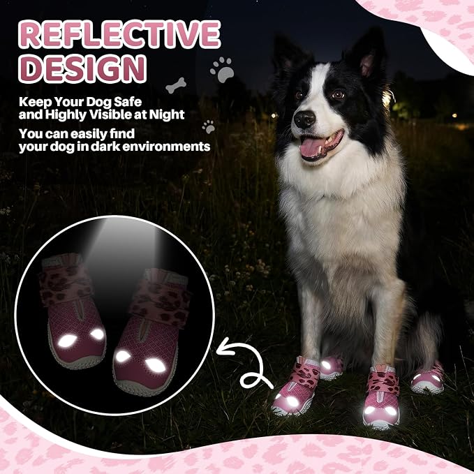 SlowTon Dog Shoes for Large Small Medium Dogs - Breathable Dog Boots for Summer Hot Pavement, Paw Protector for Outdoor Walking Winter Snow, Anti-Slip Rubber Dog Booties for Hardwood Floor (LP PI, 4)