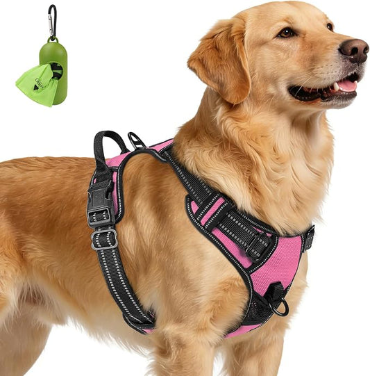 Joytale No Pull Dog Harness for Extra Large Dogs, Front Clip, Pink | Grab Handle for Instant Control, Padded & Adjustable Vest, Sturdy Metal D-Rings, for Safe Training & Daily Walking