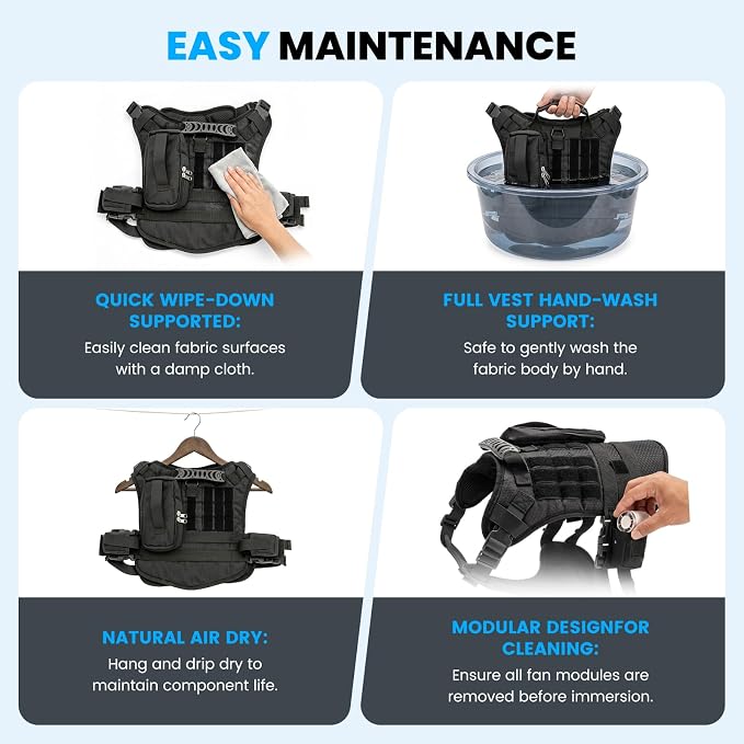 Dog Cooling Vest, Tactical Harness with Dual Independent Side Fans | 3D Breathable Mesh, Multi-Speed Wind Adjustment, Long-Lasting Cooling, Ideal for Medium and Large Dogs Outdoors