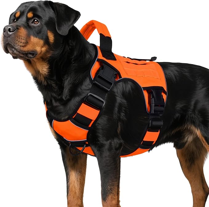 WINGOIN Orange Tactical Dog Harness for Large Dogs,No Pull Dog Harnesses | Heavy Duty with Handle,Adjustable Reflective,Military K9 Style,xl Size Pet Vest,for Husky Doberman,for Walking Hiking