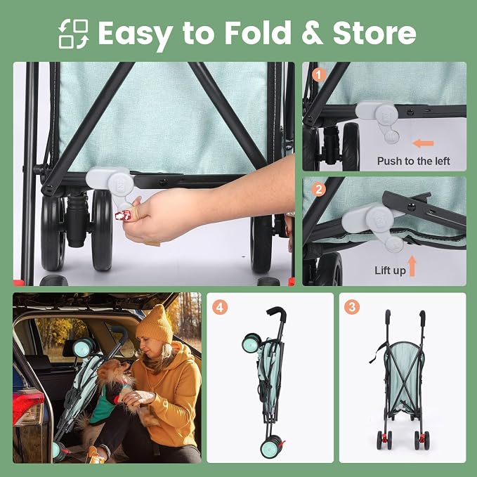 3 in 1 Pet Stroller for Small Dogs and Cats, Foldable Pet Stroller with Cats and Dogs Jogger Travel Strollers, 4 Wheels, Breathable Mesh, Large Capacity, Easy to Carry (Tealblue B)