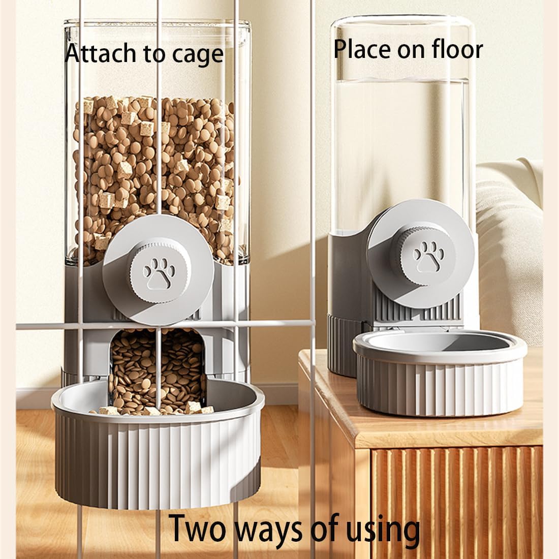 Hanging Automatic Bunny Food Water Dispenser, Gravity Rabbit Cage Feeder and Water Dispenser Ferret Cages Accessories, Cage Cat Food Bowl, for Chinchilla Guinea Pig Hedgehog (Grey)