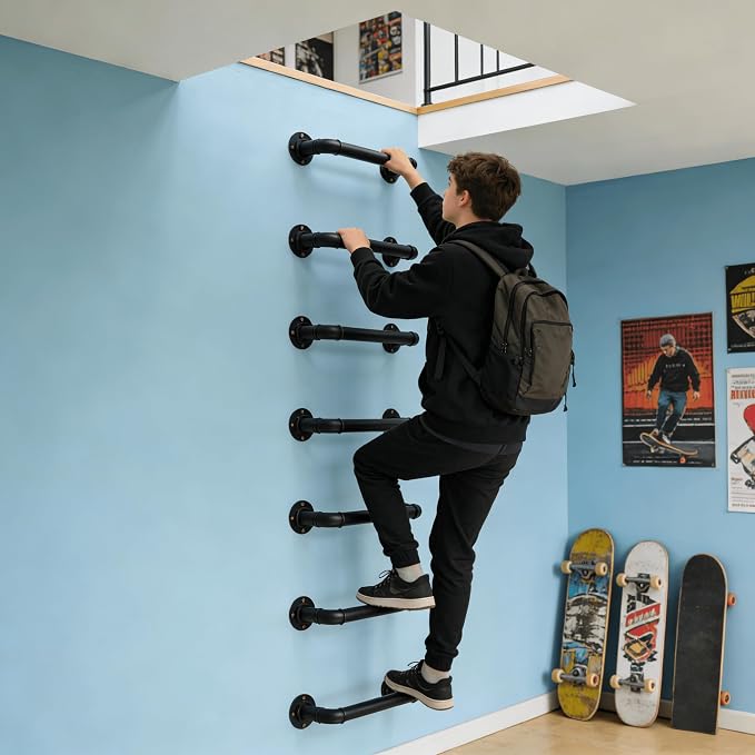 Wall Mounted Ladder, 1 Rung Steel Safety Step - 7 Pack for Window Well Egress & Farmhouse Storage | 16.1" W x 6" D, 700LB Load, Black Rustproof Coating, Easy Wall or Floor Mount
