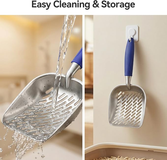 Cat Litter Scoop, Kitty Metal Scooper with Long Handle | Heavy Duty Aluminum Deep Sifter, Rustproof Durable Kitten Poop Shovel for Travel & Small Litter Box