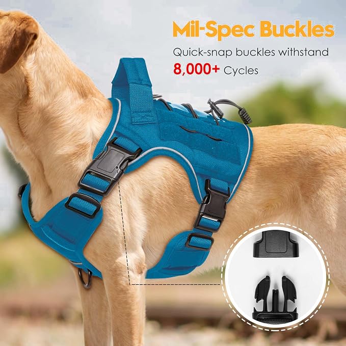 Heavy-Duty Tactical Dog Harness for Large Dogs, No Pull Adjustable Reflective Pet Vest with Molle System, K9 Military-Grade Control for Service Training, Outdoor & 10+ Breeds, Blue, Small
