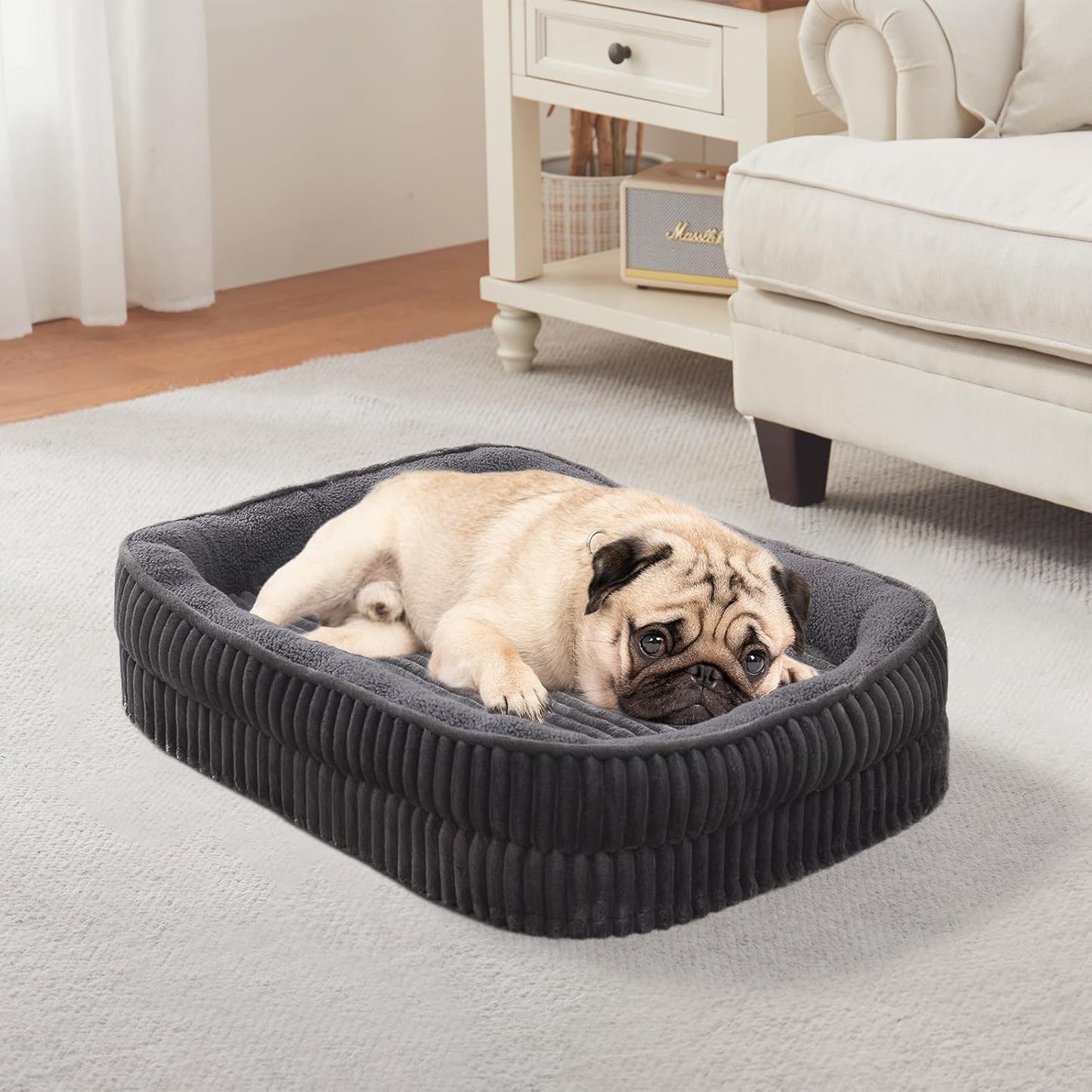 Orthopedic Dog Bed for Small Dogs Breeds, High Density Egg Crate Foam Dog Sofa Beds,Oval Kennel Bed, Pet Couch Bed with Four Sided Bolster, Removable Washable Cover& Non-Slip Bottom