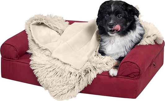 Furhaven Waterproof Throw Blanket for Dogs & Indoor Cats, Reversible Protective Pet Blanket, Small, Long Faux Fur & Velvet, Taupe