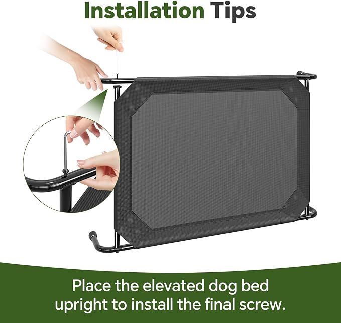 Ekisemio Elevated Dog Bed for Large Dogs, Waterproof XL Pet Cot with Breathable Mesh, Outdoor & Indoor Cooling Dog Bed, Raised Frame for Joint Support, Black