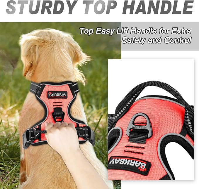 BARKBAY Dog Harness No Pull for Medium Sized Dog Front Back Clips,Dog Vest | Soft Padded No Choke With Handle,Easy On&Off,Adjustable Reflective For Walking Training Running(Light Pink,M)