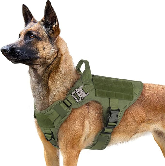 rabbitgoo Tactical Dog Harness for Large, Heavy Duty Military No Pull Vest | Sturdy Metal Buckles, 5 Adjustments, Molle System, Powerful Pullers for Training, Hunting, Outdoor, Green, Large