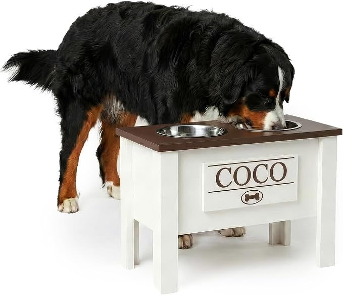 Elevated Dog Bowls for Large Dogs, Personalized Food Stand for Large Breed | Farmhouse Style, Elevated Wood Stand, Storage Container, Stainless Steel Bowls, Raised Anti-Slip Feeder, Made in USA