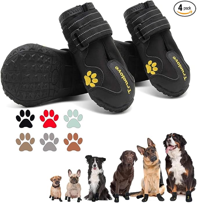 Expawlorer Dog Shoes for Medium Dogs, Dog Shoes for Hot Pavement Hiking Walking, Anti-Slip Rugged Sole,Waterproof Dog Booties for Outdoor Rain Days, All Weather Dog Boots & Paw Protectors (Black)