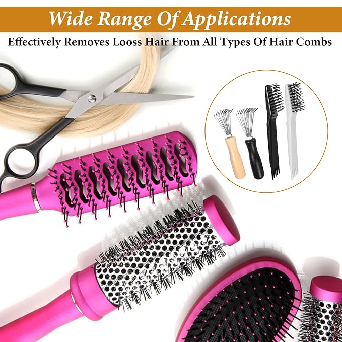 4 Pcs Hair Brush Cleaning Tool Mini Comb Cleaner Rake 2-in-1 Comb Cleaner Brush Metal Wires Hair Remover Tools Hairbrush Cleaning Hairs Remover Tool for Removing Dust Home and Salon Use