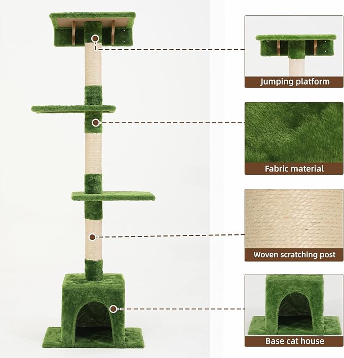 26-in-1 Cat Wall Shelves with Cat Tree, 40''L Tunnel, Moon, Green | Wall Mounted Cats Furniture Set with Plush Fabric, Cat Climbing Systems for 16 Inch Drywall, with Scratching Posts, Bridge