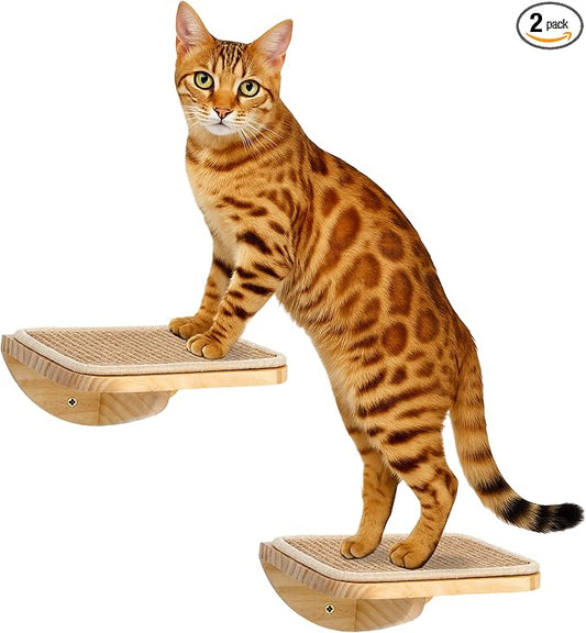 Wood Cat Wall Shelves with Sisal Mat – Cats Wall Furniture Steps for Large Cats, Perfect for Play and Vertical Movement