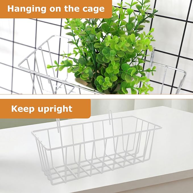 6PCS Heavy Duty Metal Rabbit Hay Feeder Rack with Hooks, 9x4x3 Inch Cage Hanging Holder for Bunnies and Guinea Pigs (White)