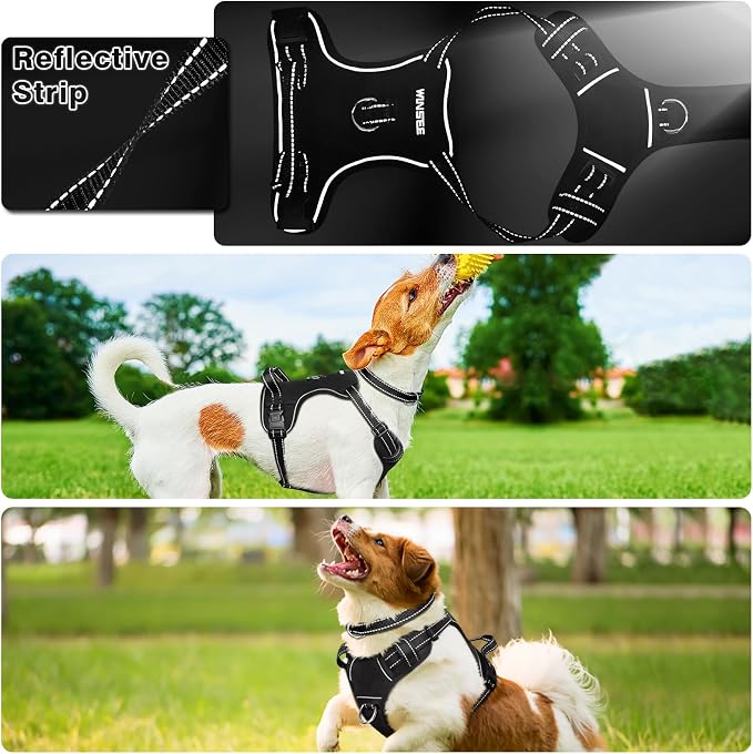 Dog Harness No Pull, Pet Harnesses with Dog Collar, Adjustable Reflective Oxford Outdoor Vest, Front/Back Leash Clips for Small, Medium, Large, Extra Large Dogs, Easy Control Handle for Walking