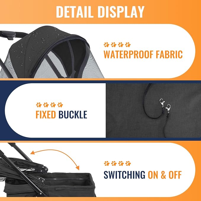 FDW 4-Wheels Multi-Function Dog Stroller Jogger with Detachable Carrier, Lightweight Travel Stroller for Small & Medium Pets, Black
