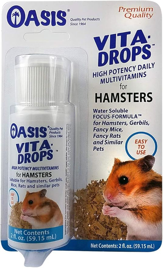 Oasis Hamster Vita-Drops All-in-1 Multivitamins - Daily Vitamin Supplement Supports Healthy Bones & Teeth, Joints & Digestion, Promotes Healthy Skin Coat, Orange Flavor, 2-Ounces