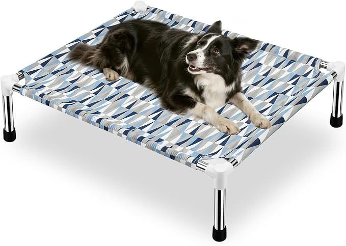 Raised Elevated Dog Bed, Lifted Cooling Stainless Steel Pet Dog Cot, Medium | Outdoor Dog Bed, Portable Dog Hammock for Patio Camping, Breathable, Off the Ground, No Slip Feet, 32"L x 26"W x 7"H