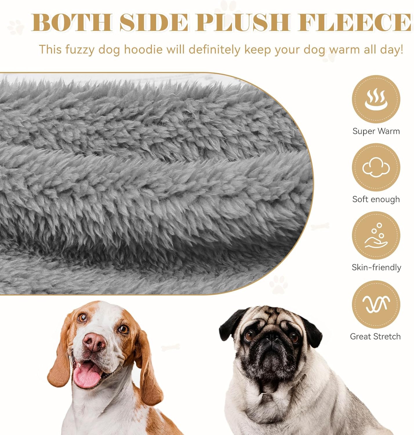 Fuzzy Dog Sweaters for Large Dogs Dog Hoodie Soft Double-Sided Plush Pet Sweater Fleece Clothes Coats Pet Hoodie Sherpa Hooded Sweatshirt(Grey-XL)