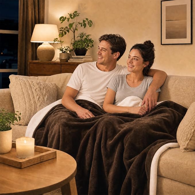 LOOBANI Waterproof Blanket for Bed Intimacy King Size 85"x108", Coffee | Double-Side Leak-proof Cozy Flannel, Reversible, Stain-Proof Cover for Rest Movie Time, Furniture Protection, Large Dogs,