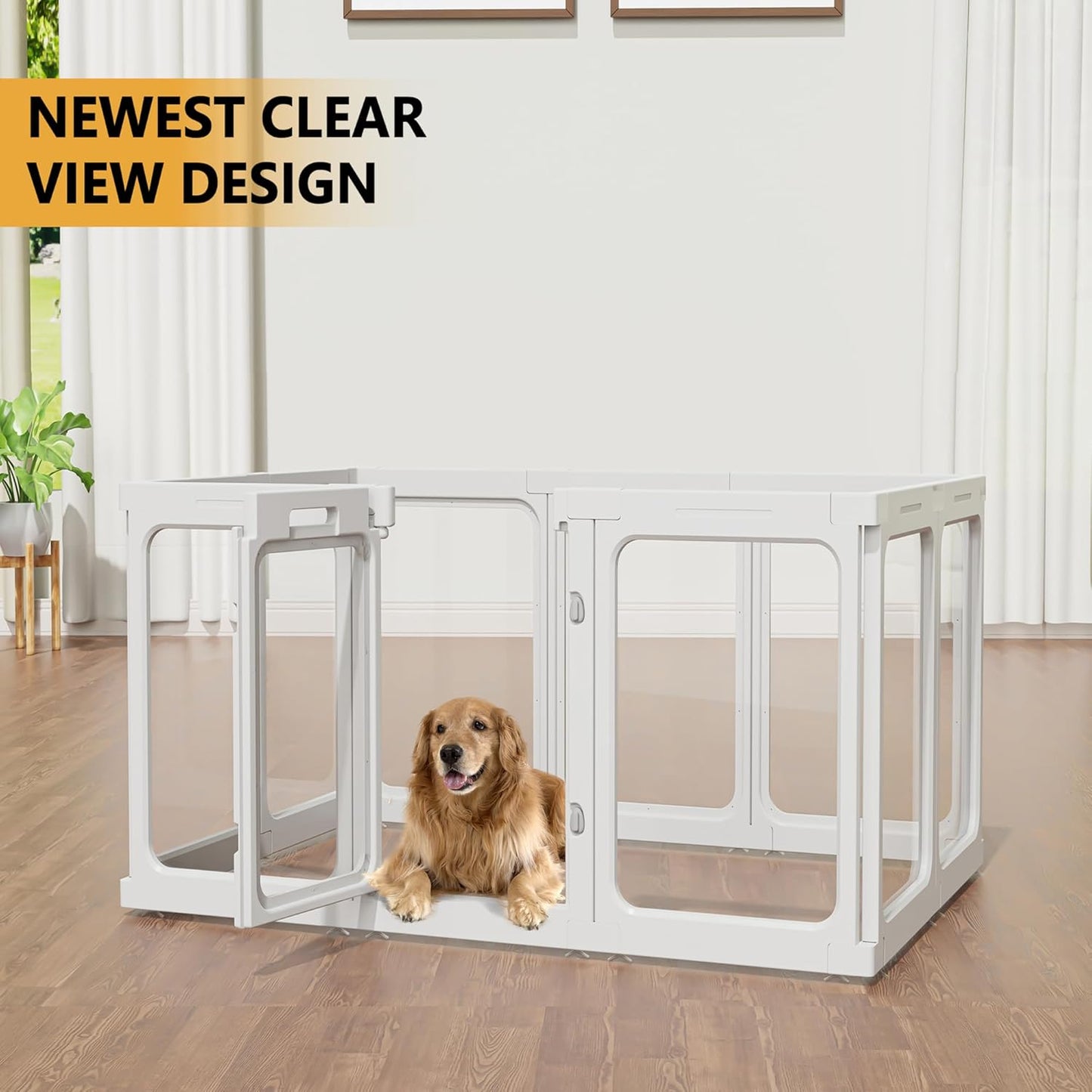 Clear Acrylic Dog Playpen with Door, for Puppy Cat Rabbit Transparent Pet Pen, Dog Playpen Indoor, Dog Fence, Easy Assemble & Cleaning Dog Pen for Small & Medium Dogs (29.5“ Height, 10PCS)
