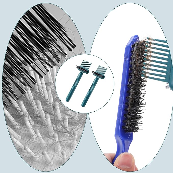2-in-1 Hair Brush Cleaner & Remover Tool Brush Cleaning Tool Comb Cleaner Effective Hairbrush Cleaners Small and Portable for Travel Man Woman Home Salon Removing Hair Dust(Green)
