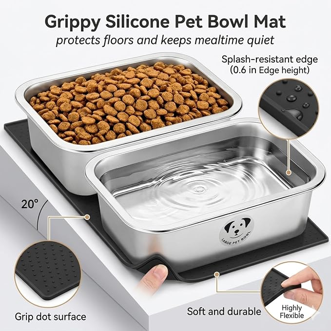 Stainless Steel Dog Bowls for Large Dogs, High Capacity Metal Dog Food Bowls, Food and Water Bowl for Small, Medium and Large Dogs with Non-Slip Mat 0.85 Gallons, 2 Pack