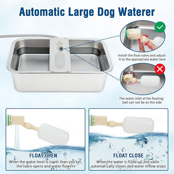 BWOGUE 5 Gal Automatic Dog Water Dispenser, Stainless Steel Bowl for Dogs | Automatic Dog Water Bowl Dispenser, Self-Filling Bowl, Float Valve Control, Outdoor Use, Large Dogs, Cats, Chickens