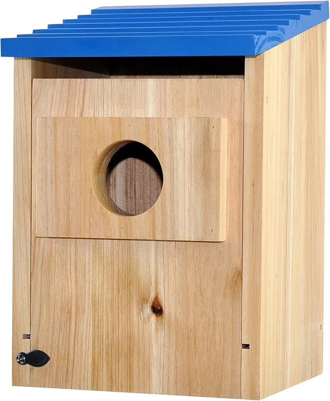 Spiretro Bird Houses Outside Finch Bluebird Cardinals, Weatherproof Cedar Wood Hanging Birdhouses Easy Cleaning, Air Vents, Fledgling Skerfs for Garden Cottages_Beige & Blue