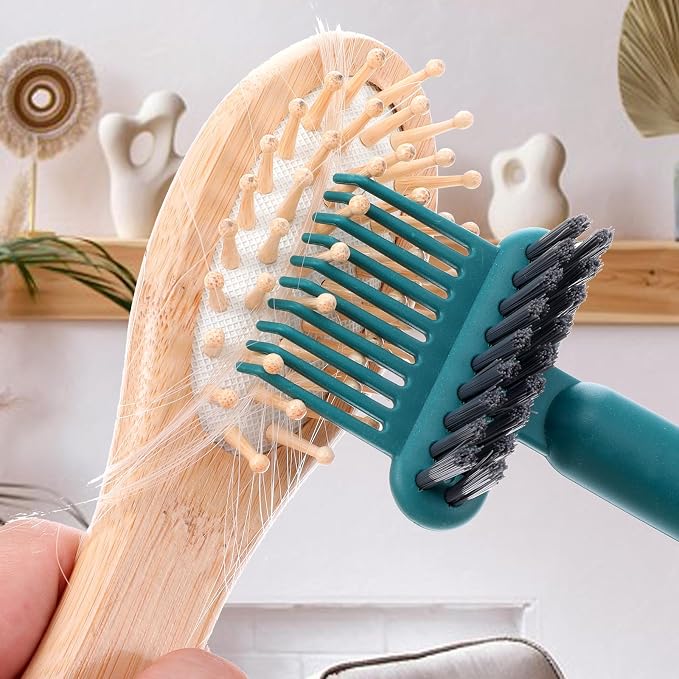 2Pcs 2-in-1 Hair Brush Cleaner & Remover Tool Brush Cleaning Tool Comb Cleaner Effective Hairbrush Cleaner Hair Brush Remover Rake for Man Woman Home Travel Salon Removing Hair Dust (Green, White)
