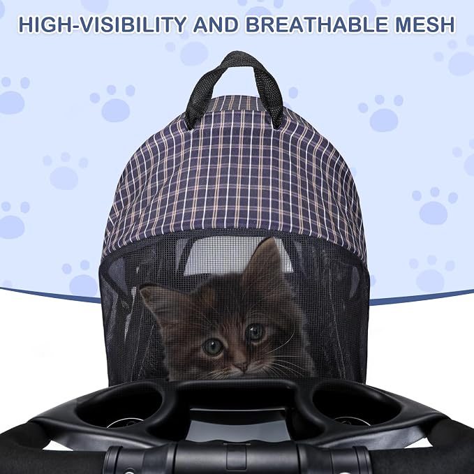 MoNiBloom 3 in 1 Foldable Pet Stroller for Small & Medium Dogs, Detachable Carrier, Car Seat, Push Button Entry, 4-Wheel Jogger for Pets up to 33 lbs, Plaid