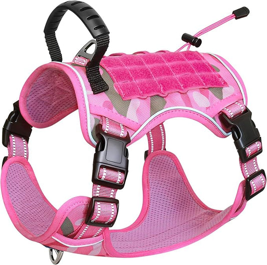 Tactical Dog Harness No Pull,Service Dog Vest with Handle,Pink Camo, XL | Adjustable Military,Reflective ＆ Molle Loop Panels, for Medium Large Size Dogs for Training Walking Running