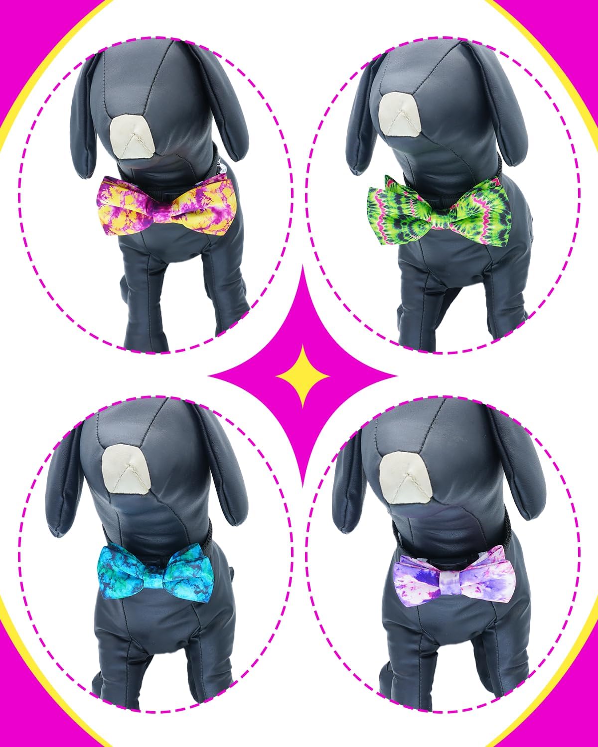 PET SHOW 10 Pack Tie Dye Big Dog Bow Ties for Large Medium Dogs Sliding Collar Attachments Floral Bowties Gradient Colors Bowknots Party Holiday Pet Grooming Accessories(Large)