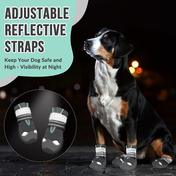 SlowTon Dog Shoes for Large Small Medium Dogs - Waterproof Dog Boots for Summer Hot Pavement, Paw Protector for Outdoor Walking Winter Snow, Anti-Slip Rubber Dog Booties for Hardwood Floor (Grey, 2)