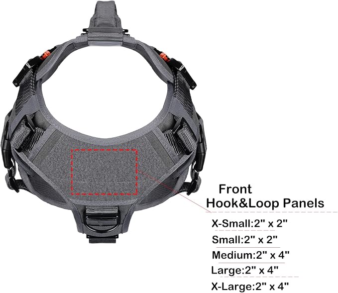 ICEFANG No Pull Tactical Dog Harness for Large Dogs,Adjustable Dog Vest | Control Handle,MOLLE Panel,Front Hook,3 Leash Clips,Soft Padded,for walking training,Grey,Large