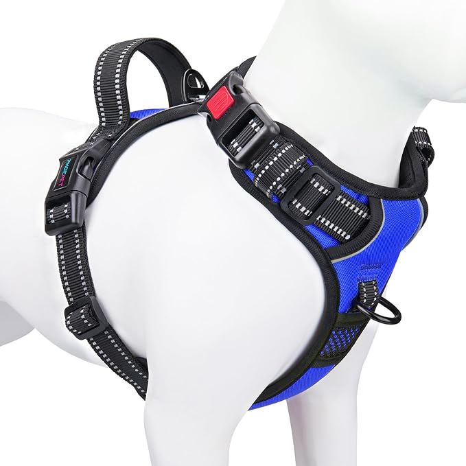 No Pull Dog Harness Medium Reflective Front Clip Vest with Handle | Adjustable 2 Metal Rings 3 Buckles,[Easy to Put on & Take Off](S, Royal Blue)