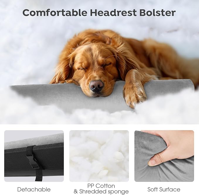 Veehoo Large Elevated Dog Bed, Outdoor Raised Dog Cot Hammock Bed with One-Sided Removable Headrest Bolster, Cooling Breathable Washable Teslin Mesh, Off Ground, Anti-Slip, XL, CWC2204BCP
