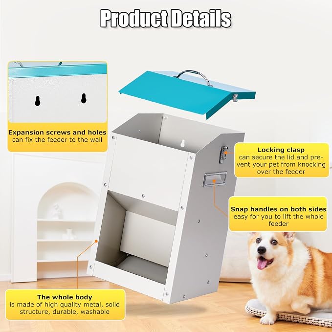 PKNYBZN Automatic Dog & Cat Feeder, 14L Outdoor Gravity Dog Feeder Use | Metal Automatic Feeder Cat Dry Food, Pet Feeding Station for Cats, Dogs and Other Small Animals