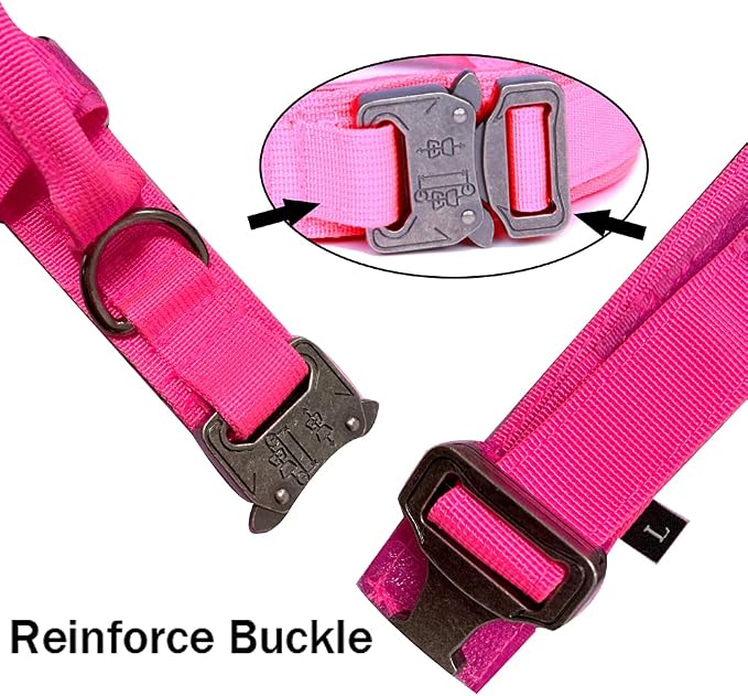 Tactical Dog Collar and Leash Set for Large Dogs with Control Handle,Pink | 1000D Heavy-Duty Nylon Fabric,Quick-Release Metal Buckle,Adjustable Fit,Soft-Padded Webbing,D-Ring,for Training & Hiking,M